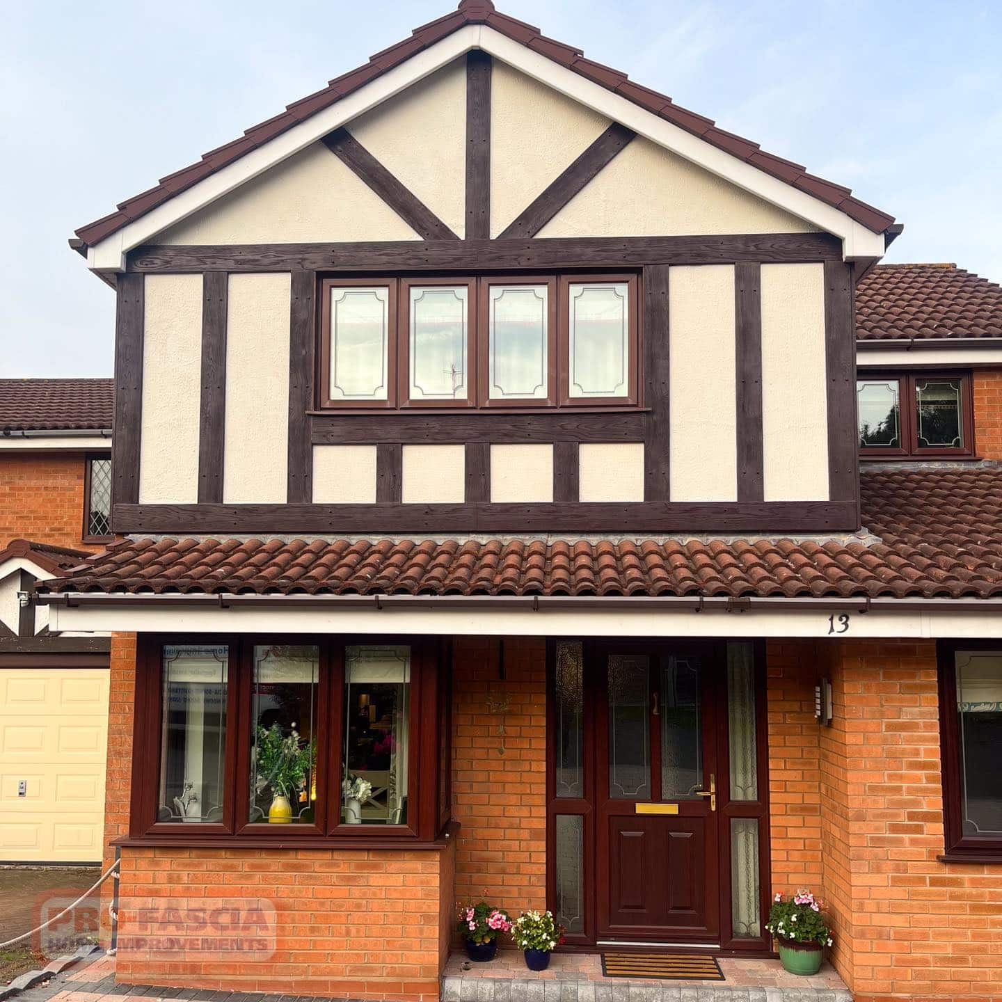 Pro-Fascia Home Improvements: Exquisite Rosewood Mock Tudor Replacement and Render Repainting in Worcester